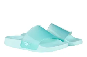 Flat Slide Sandals Igor S10221 Girl's Beach Cristal Sandal - Aqua
