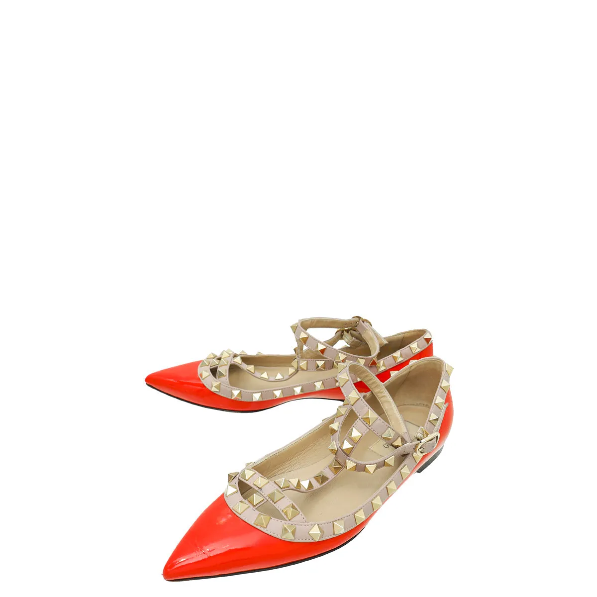 Brown Leather Ballerina Flat Shoes Valentino Coral Rockstud Caged Flat Ballerina 36
