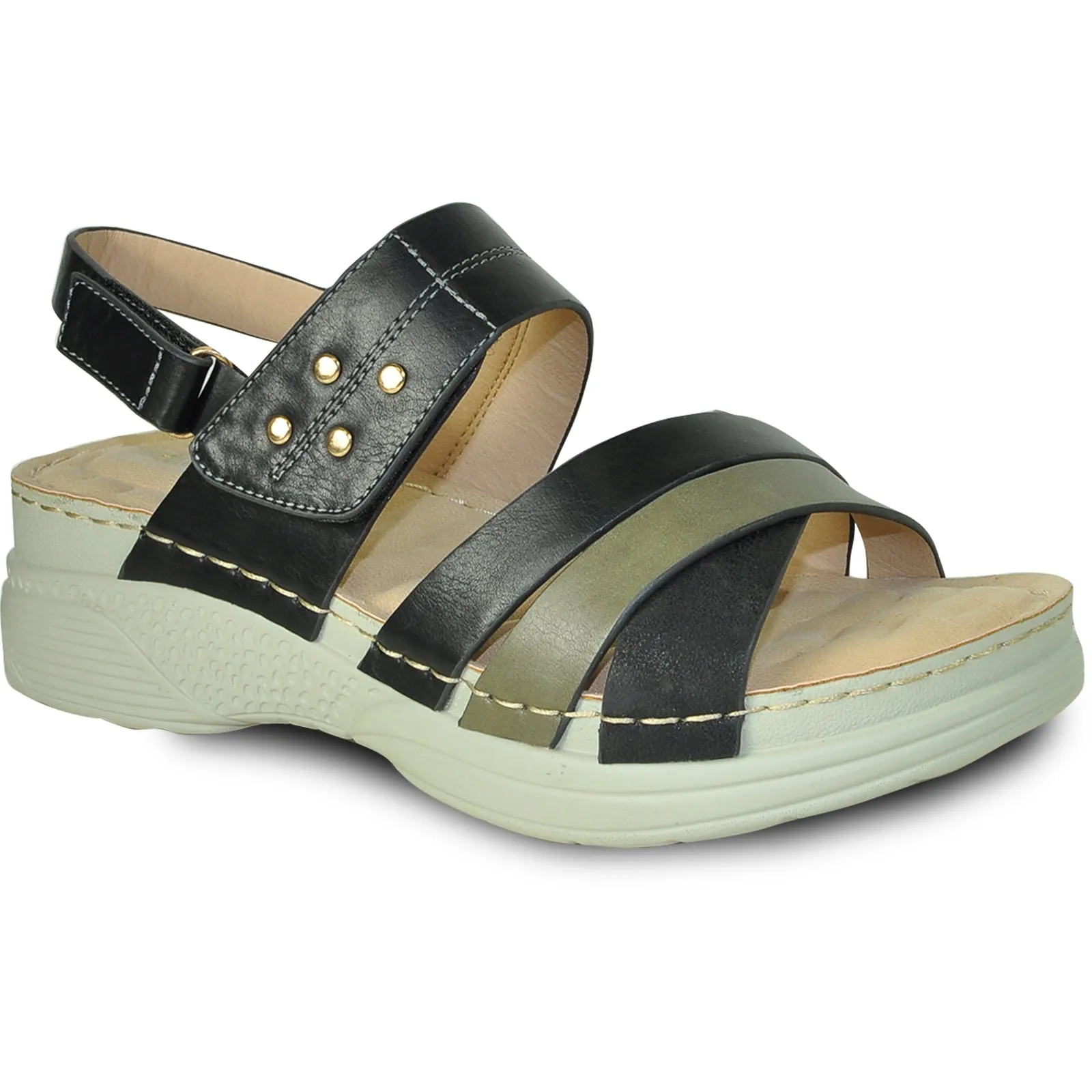 Sandals Black White VANGELO Women Sandal CLARA Wedge Sandal Black