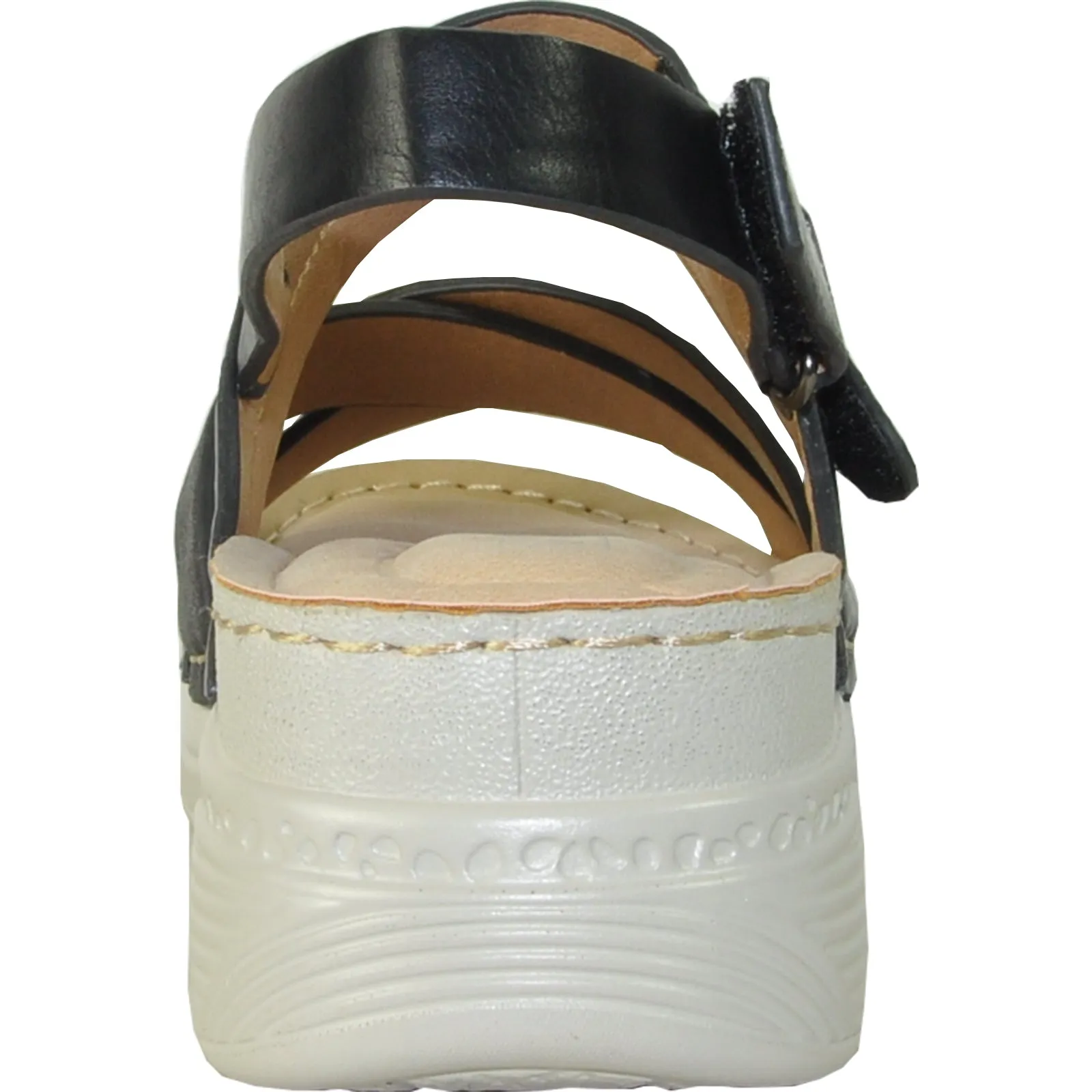 VANGELO Women Sandal CLARA Wedge Sandal Black Floral Platform Sandals