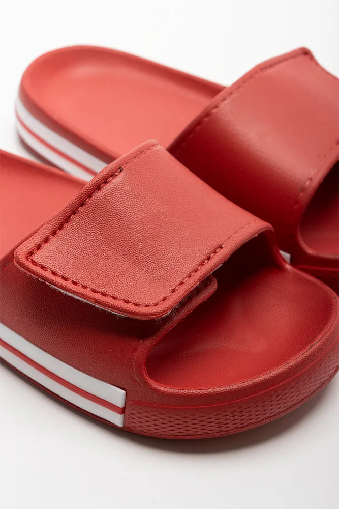 Really Comfortable Sandals Velcro Slide Red