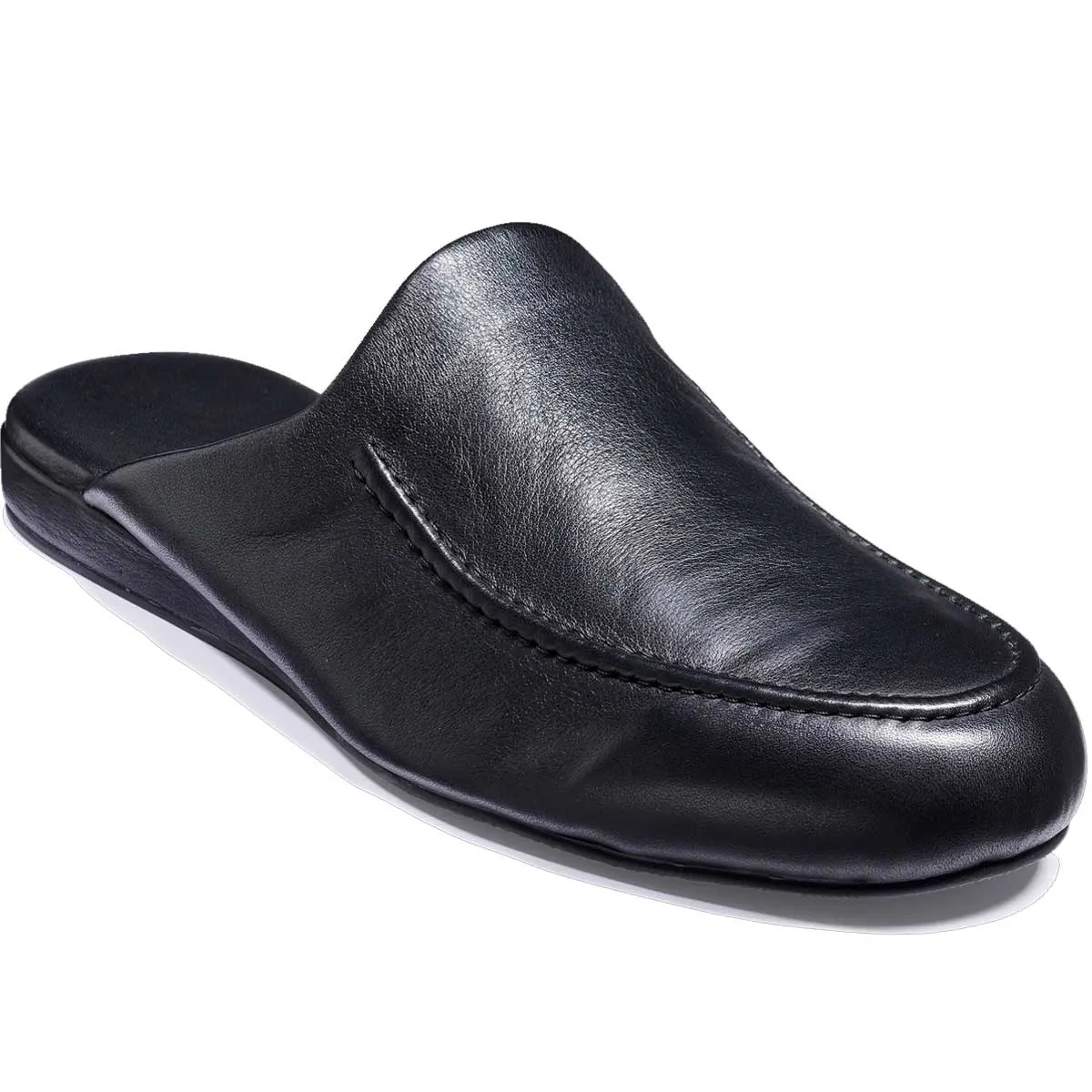 BARKER Birch Slippers - Mens - Black Leather Slides Arch Support