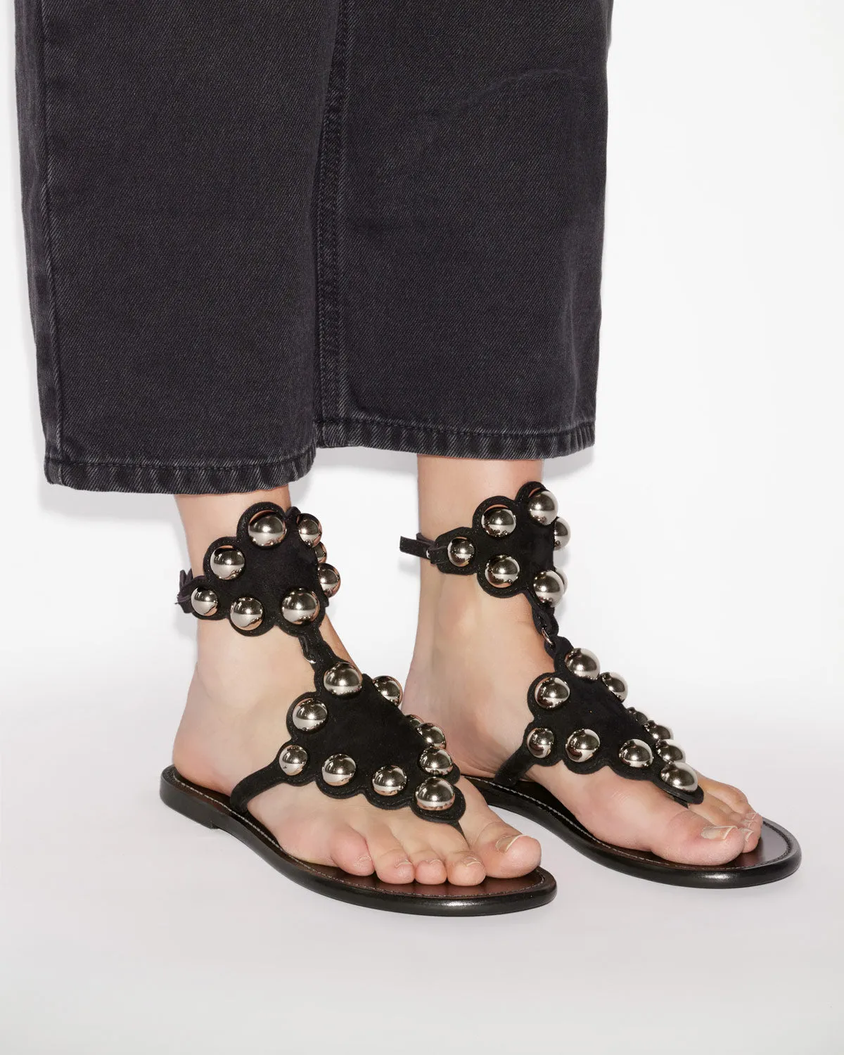 VELVEE SANDALS Rhinestone Flat Sandals