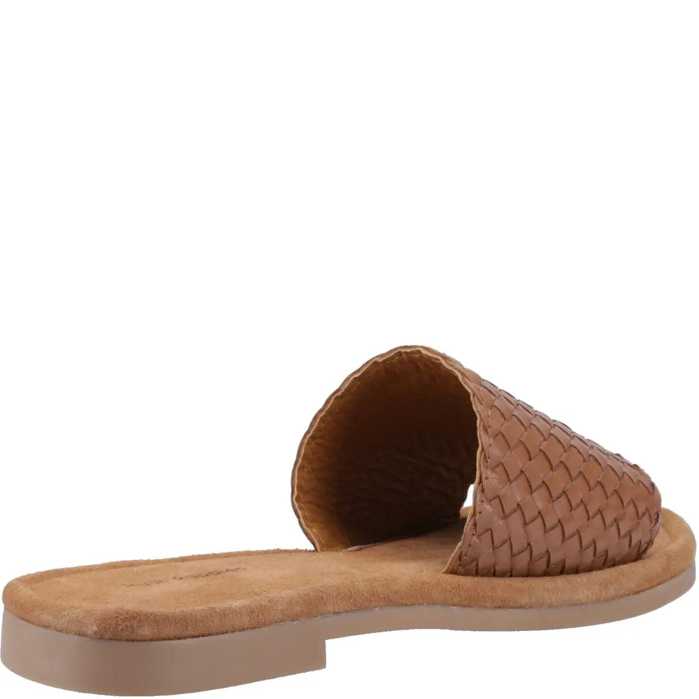 Tan Hetty Slide Sandals Flat Shoe With Rhinestones