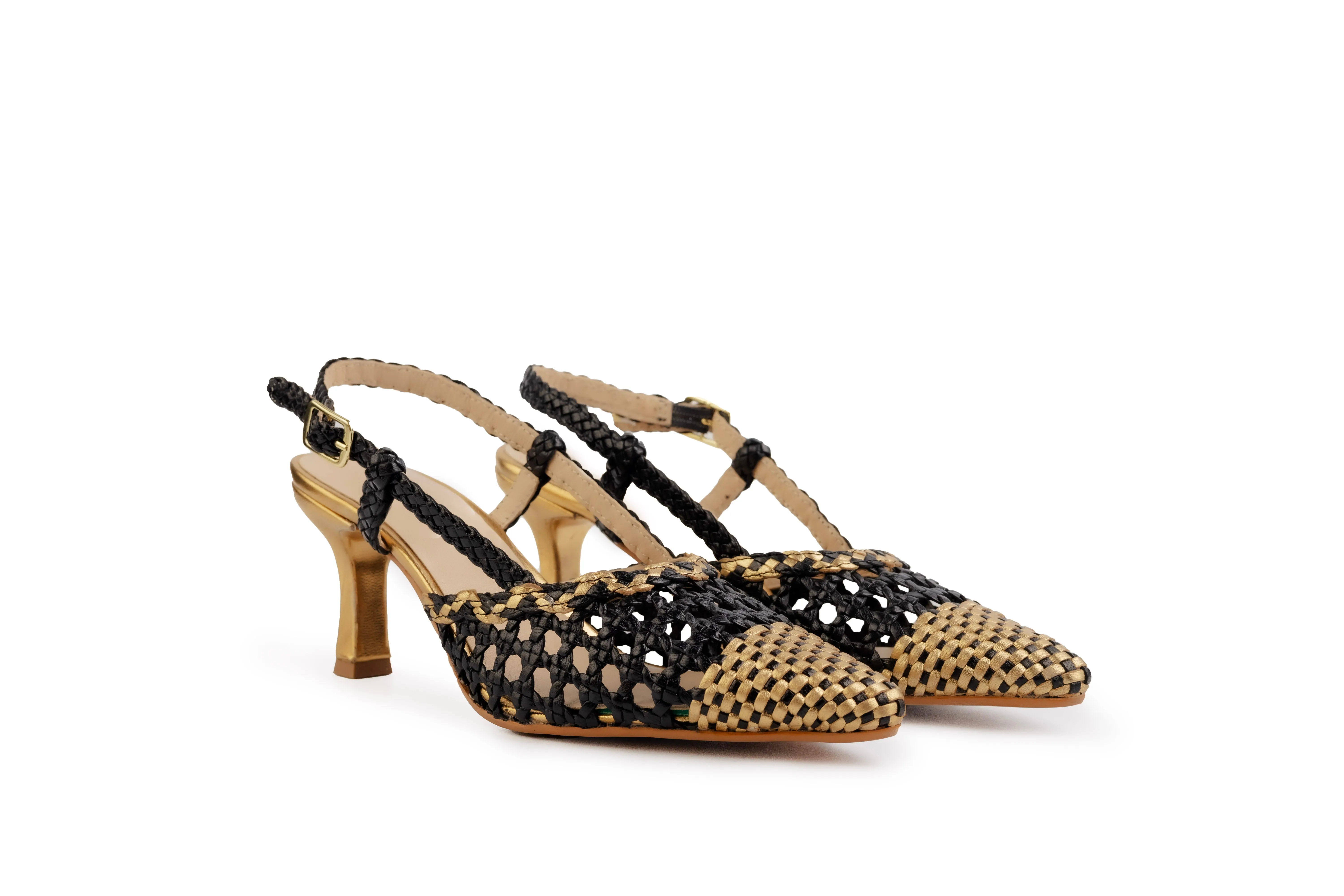 Prague Ebony-Gold Leather Slingback Dress Shoes For Gout