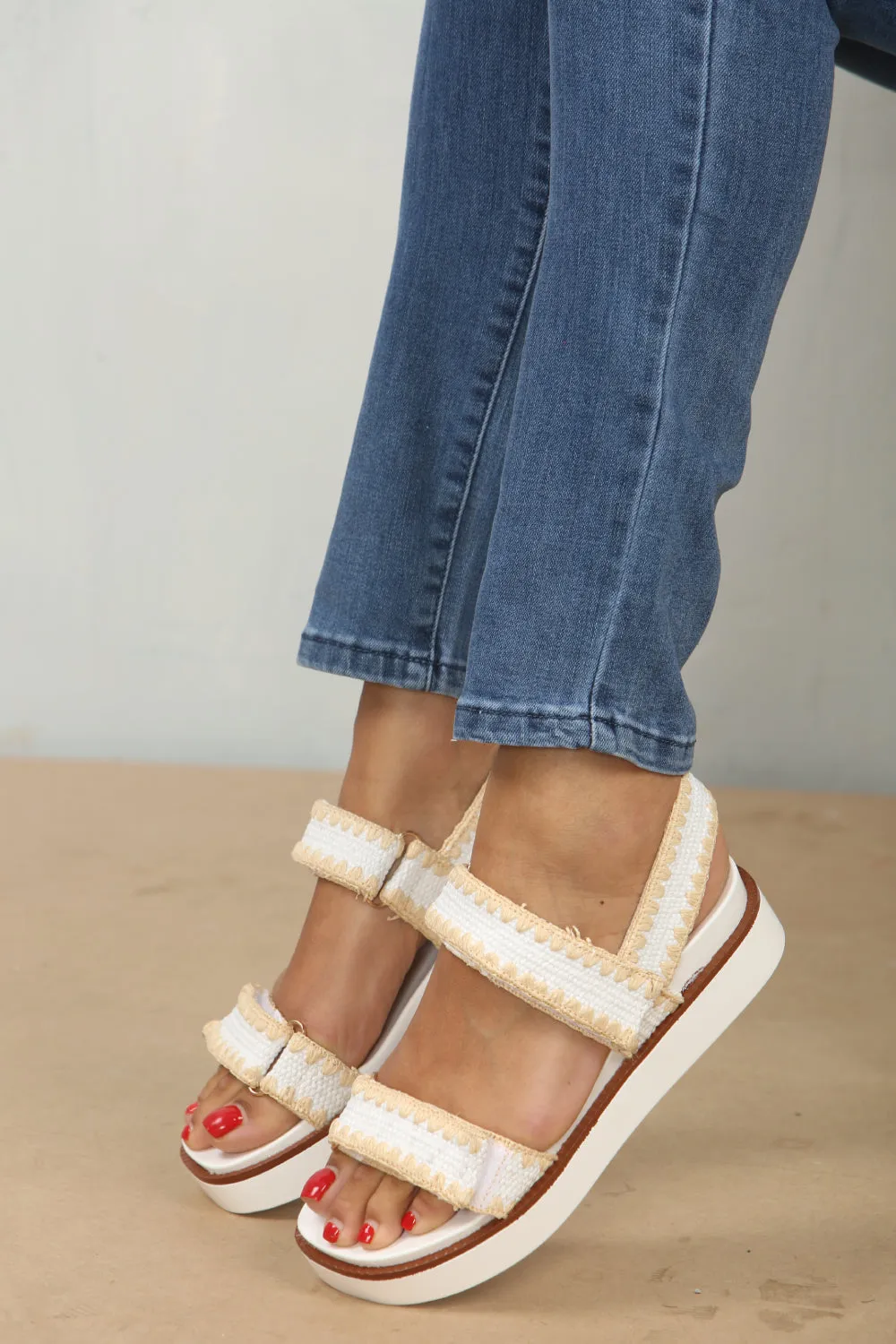 Under Armour Slide Sandals White Raffia Flatform Strap Sandals (PACK B)