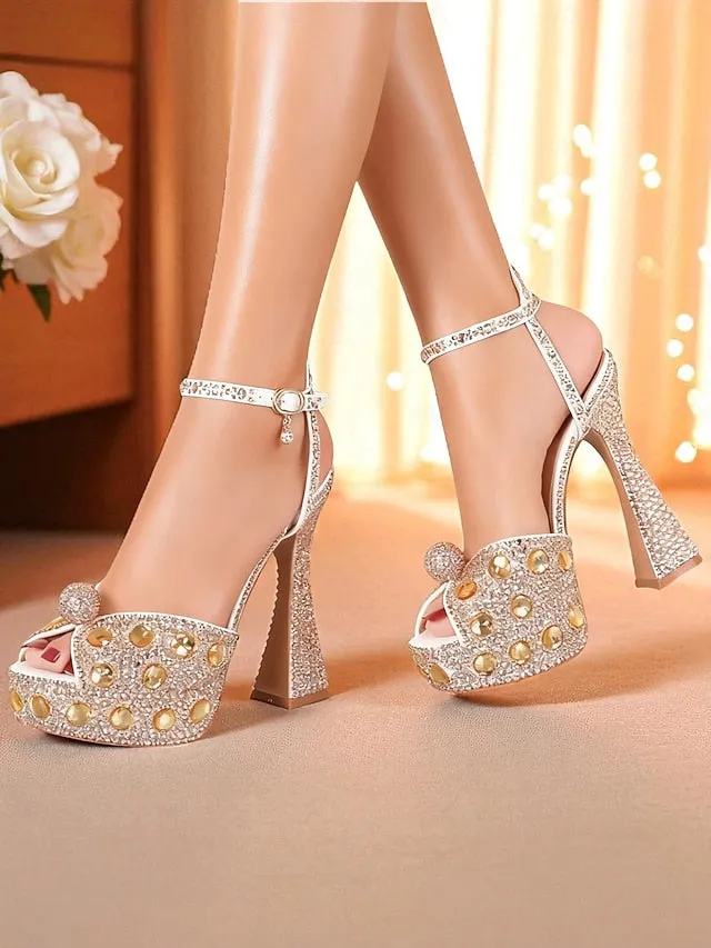 with Women's Rhinestone Platform Matching Sandals High Heel