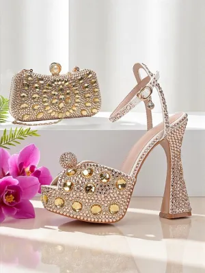 with Women's Rhinestone Platform Matching Sandals High Heel Heeled Sandals