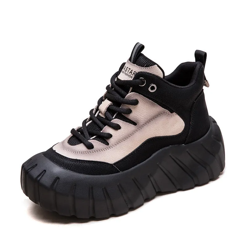 Pretty High Heels Women Fashion Leather Casual High-Top Platform Sneakers