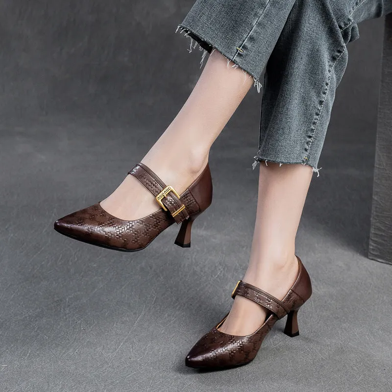 Women Leather Pointed Toe High Heel Pumps Dress Shoes Sling High Heels