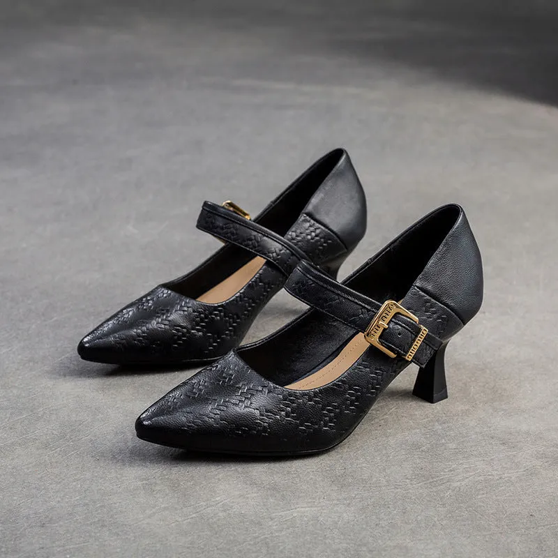 Thigh Highs And High Heels Women Leather Pointed Toe High Heel Pumps Dress Shoes