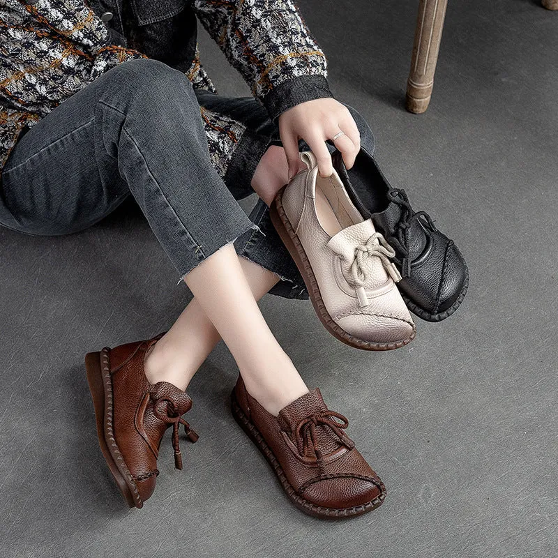 Women Minimalist Leather Retro Flat Casual Shoes Going Out Flat Shoes