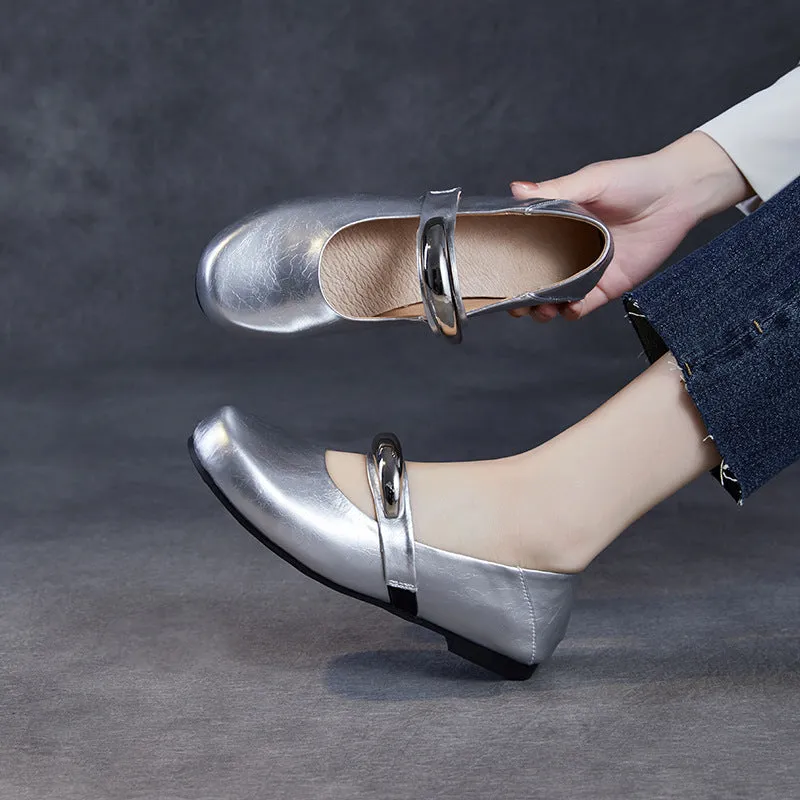 Women Plain Leather Flat Low Top Mary Jane Shoes Flat Shoes Wedding Wide Width