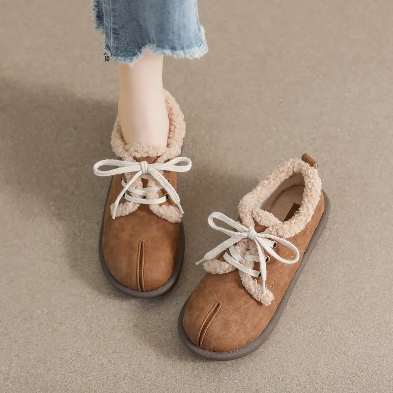 Flat Cover Shoes Women Retro Leather Furred Flat Casual Shoes