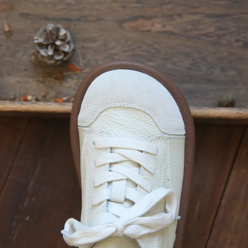 Flat Shoes Platform Women Retro Round Head Cowhide Soft Flat Casual Shoes