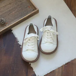 Women Retro Round Head Cowhide Soft Flat Casual Shoes Winter Wedding Shoes Flats