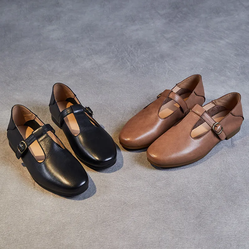 Running Shoes With Flat Feet Women Retro Soft Cowhide Leather Flat Casual Shoes