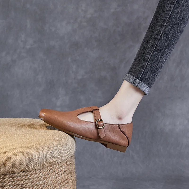 Velvet Shoes Flats Women Retro Soft Cowhide Leather Flat Casual Shoes