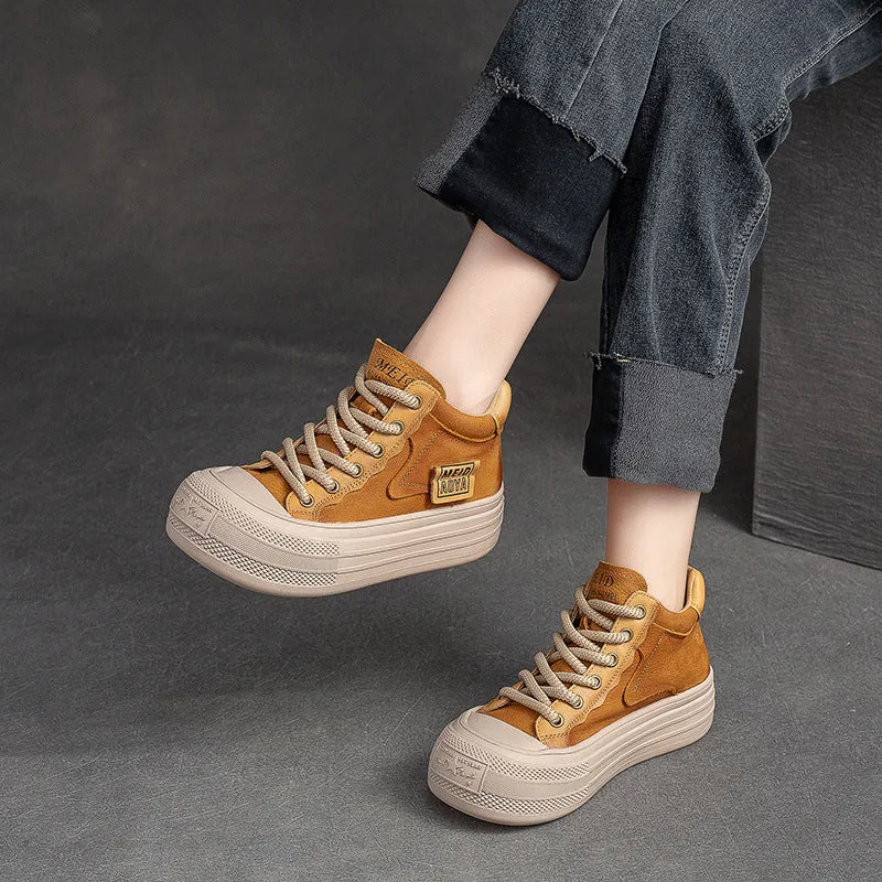 16cm High Heel Shoes Women Stylish Fashion Leather High Top Casual Shoes