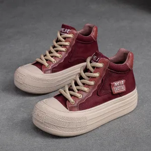 High Heel Orthotics Women Stylish Fashion Leather High Top Casual Shoes