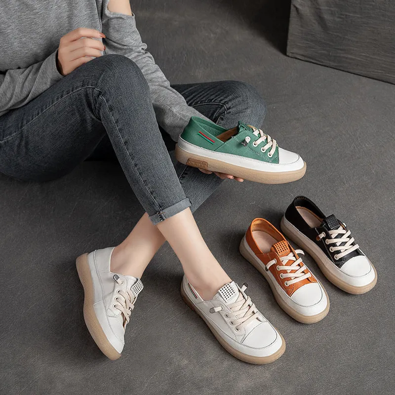 Tb Flat Shoes Women Stylish Leather Patchwork Flat Casual Shoes