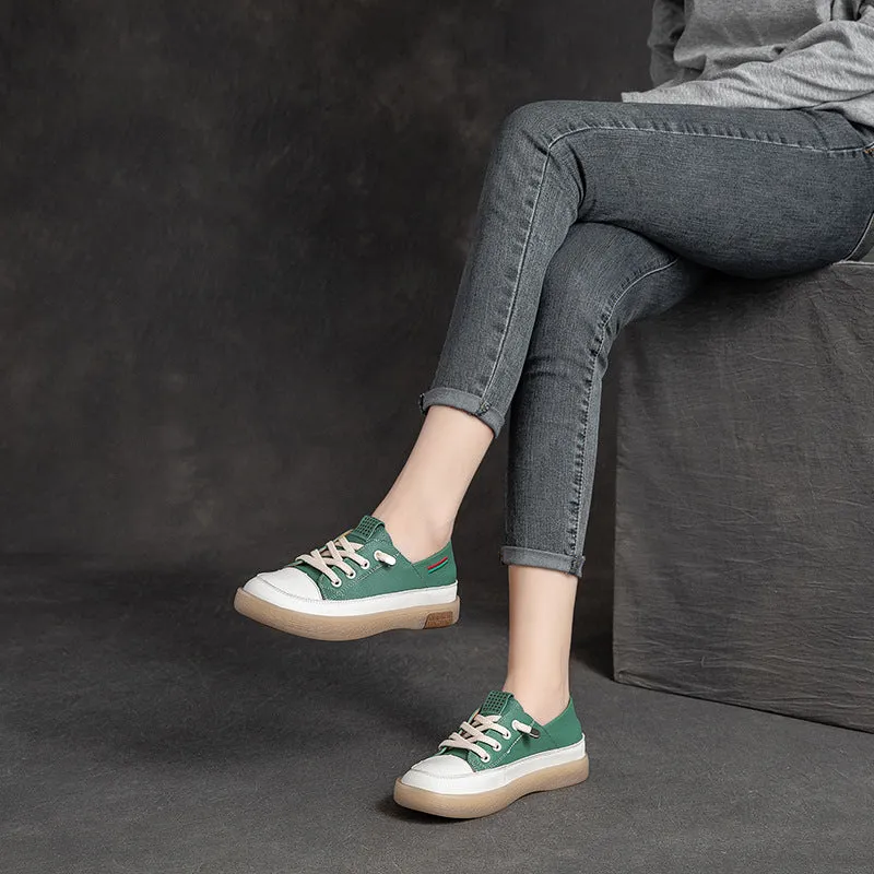 Fold Away Flat Shoes Women Stylish Leather Patchwork Flat Casual Shoes