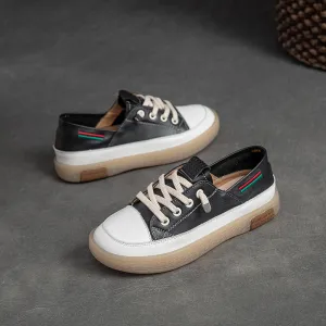 Zero Drop Shoes For Flat Feet Women Stylish Leather Patchwork Flat Casual Shoes