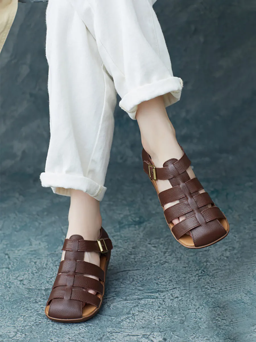 Women Summer Casual Solid Leather Spliced Flat Shoes FD036 Flat Shoes Vs Heels