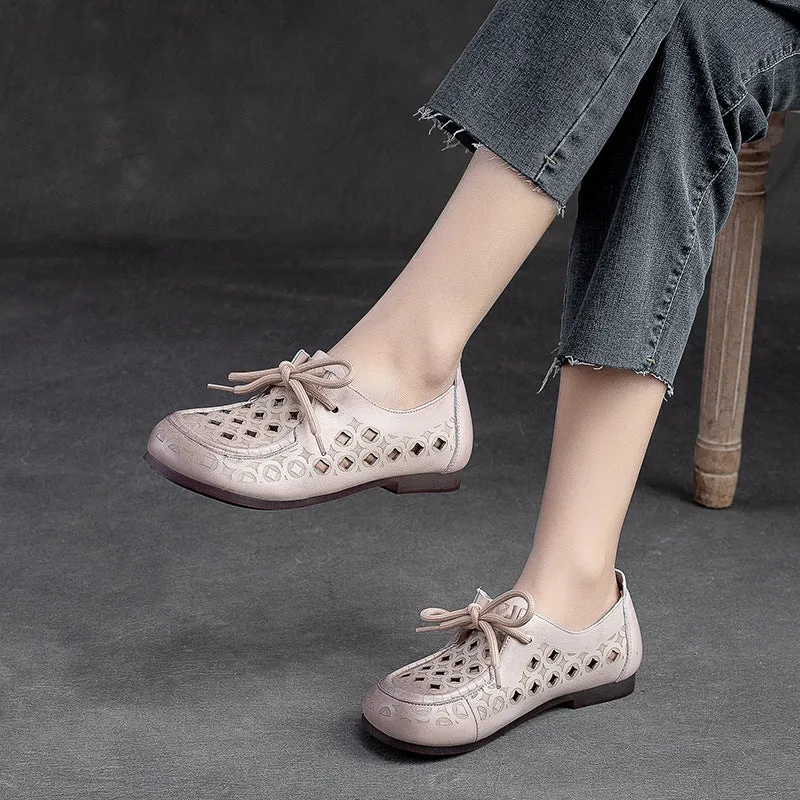 Women Summer Hollow Soft Leather Flat Casual Shoes Comfortable Formal Flat Shoes