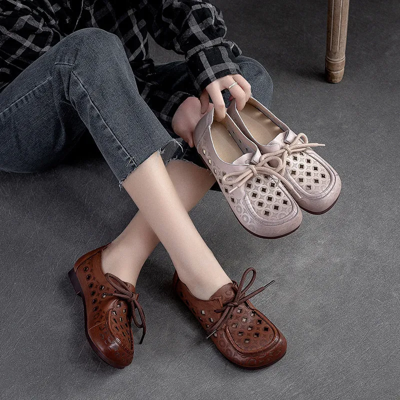Women Summer Hollow Soft Leather Flat Casual Shoes Best Shoes For Bunions And Flat Feet