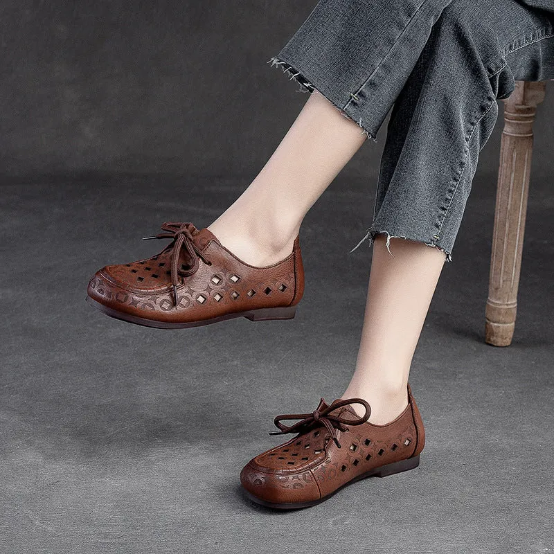 Arch Support Shoes For Flat Feet Women Summer Hollow Soft Leather Flat Casual Shoes