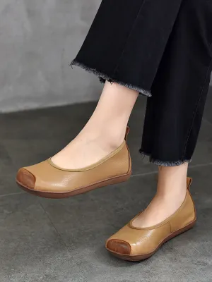 Good Shoes For Squatting Women Summer Vintage Soft Leather Colorblock Flat Shoes RR1021