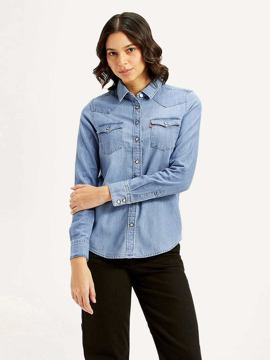 Women's Solid Regular Fit Denim Shirt Traveler Penny Loafers
