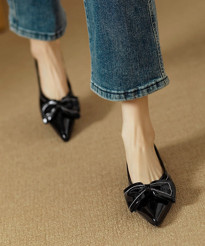 Women Splicing Bow Flat Shoes Rose Faux Leather Pointed Toe QK034 Flat Toe Kicking Shoe