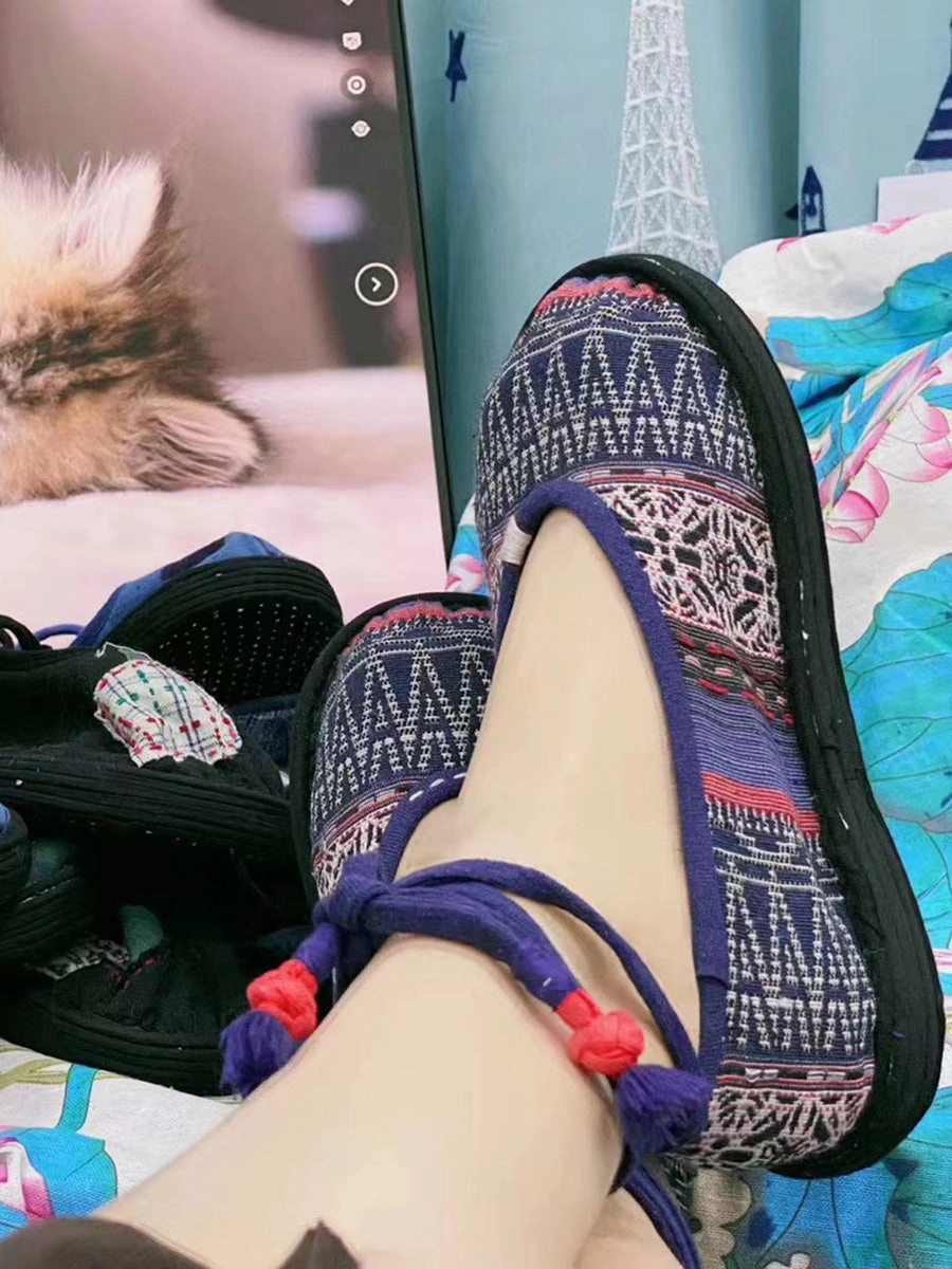 Women Summer Ethnic Cotton Soft Flat Shoes CC002 Low Heel Flat Wedding Shoes With Bling