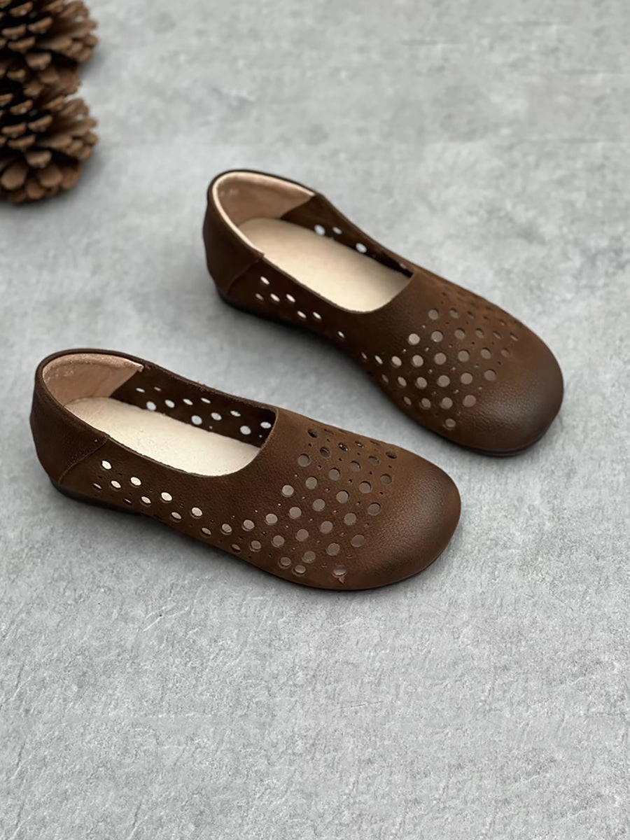 Women Summer Geniune Leather Hollow Out Flat Shoes HH025 Covered Flat Shoes