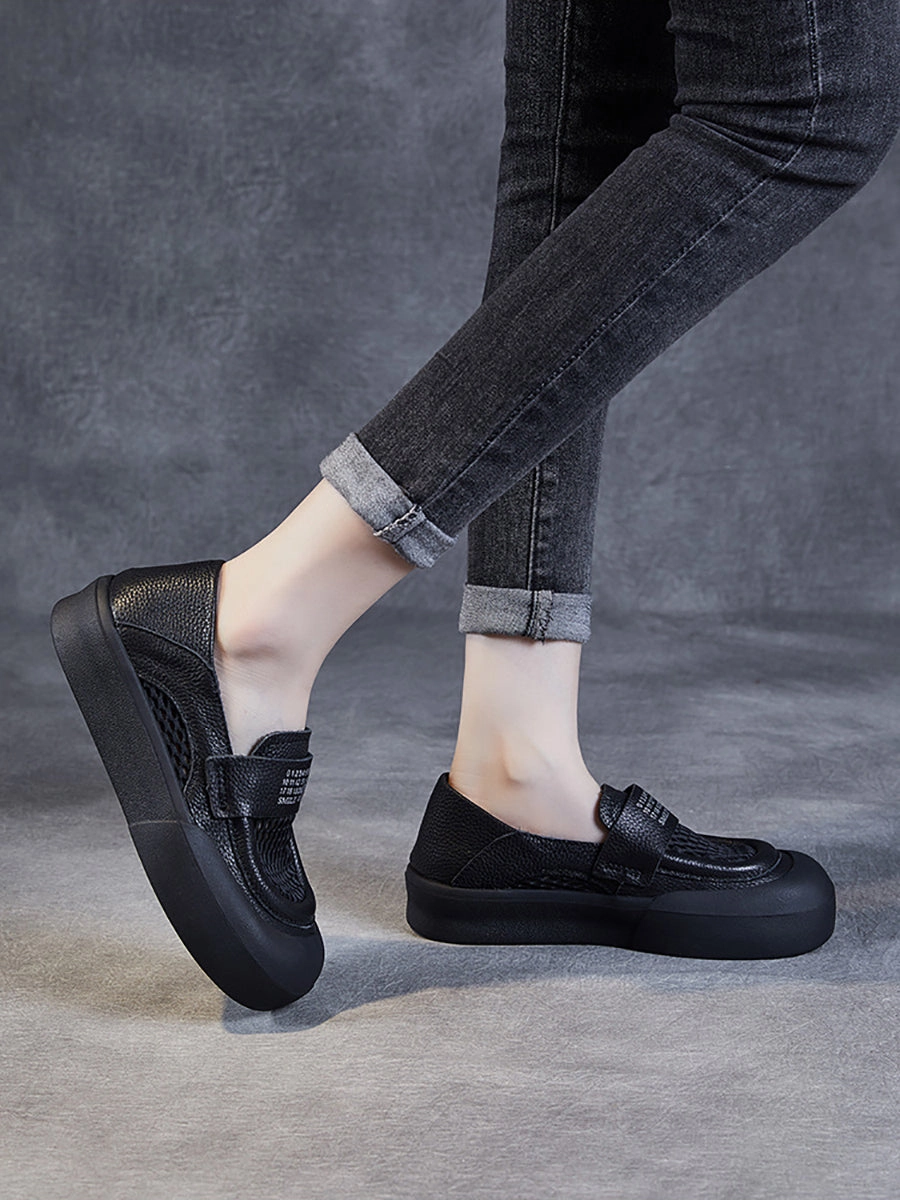 Flat Soft Leather Shoes Women Summer Leather Casual Cutout Flat Shoes PP1030