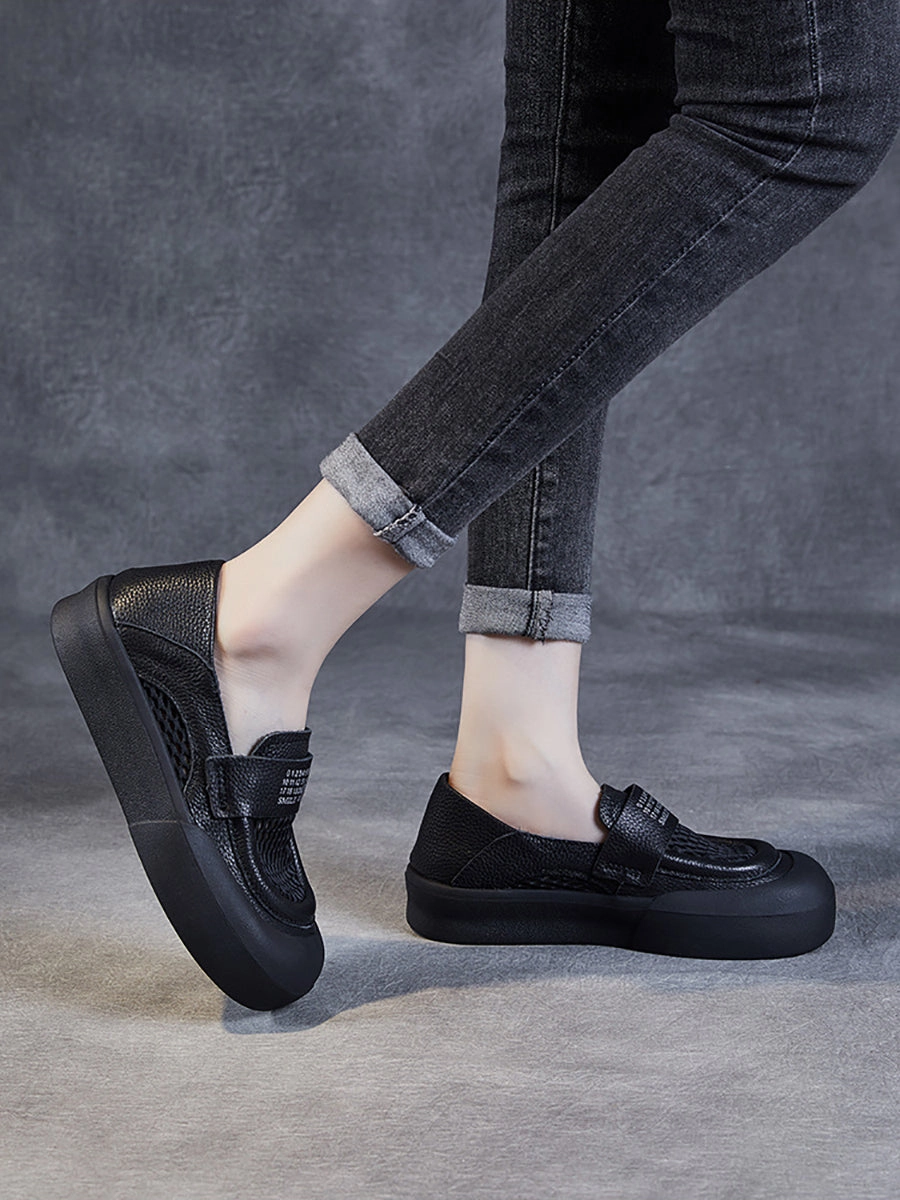 Top Tennis Shoes For Flat Feet Women Summer Leather Casual Cutout Flat Shoes PP1030