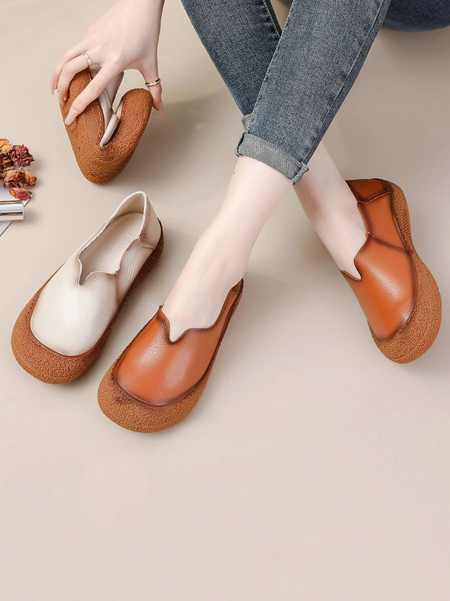Heels To Flat Shoes Women Summer Solid Soft Genuine Leather Flat Shoes CX042