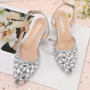 Women's High Crystal Heels Pointed-Toe Rhinestone Slingback Butterfly High Heels