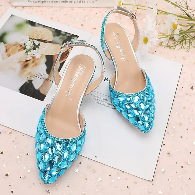 Women's High Crystal Heels Pointed-Toe Rhinestone Slingback