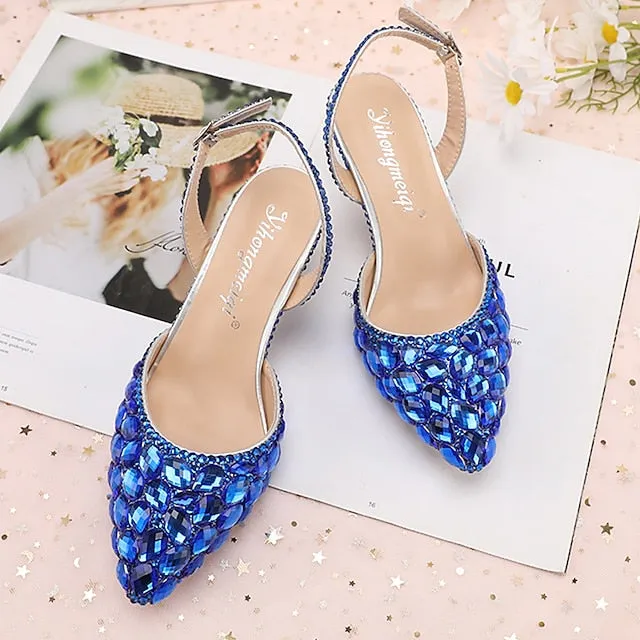 Women's High Crystal Heels Pointed-Toe Rhinestone Slingback