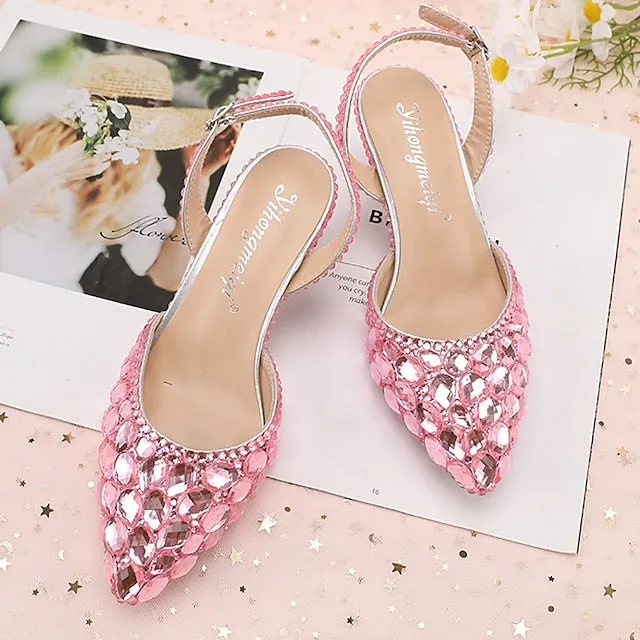 Women's High Crystal Heels Pointed-Toe Rhinestone Slingback