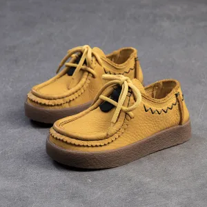 Ballet Flat Shoes With Strap Women's Retro Leather Comfort Flat Casual Shoes