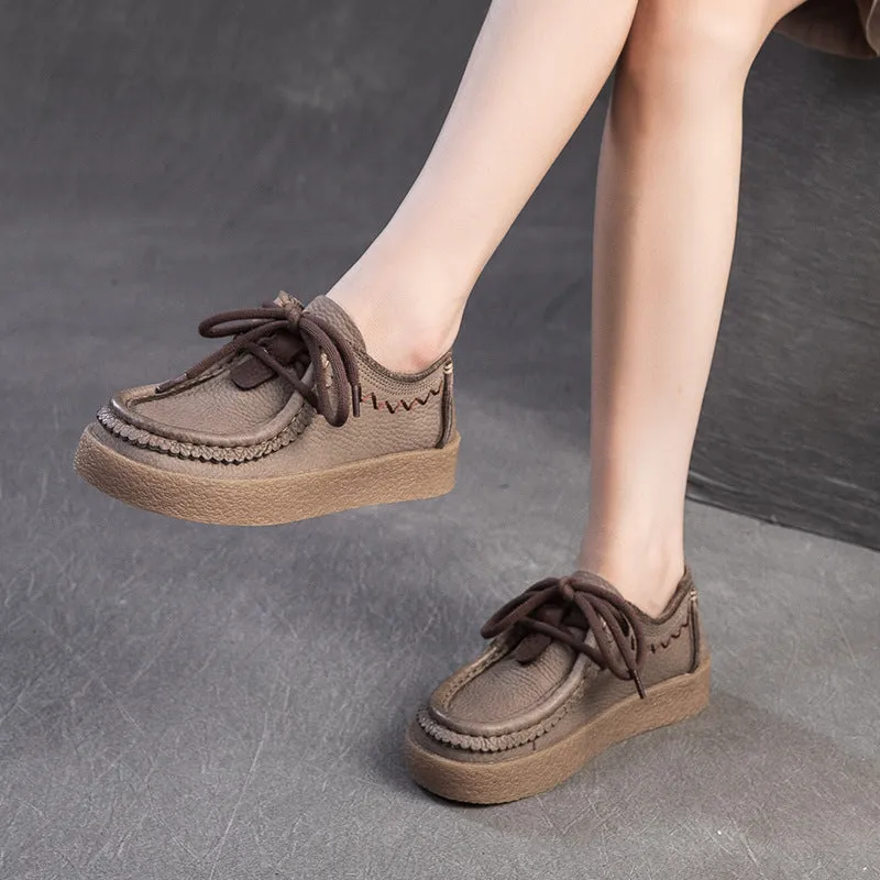 Women's Retro Leather Comfort Flat Casual Shoes Style Of Flat Shoes