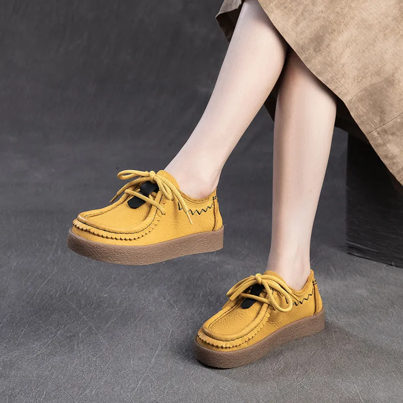 Women's Retro Leather Comfort Flat Casual Shoes Spirit Easy Flat Shoes