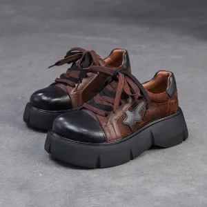 Flats Running Shoes Women's Retro Leather Flat Platform Casual Shoes