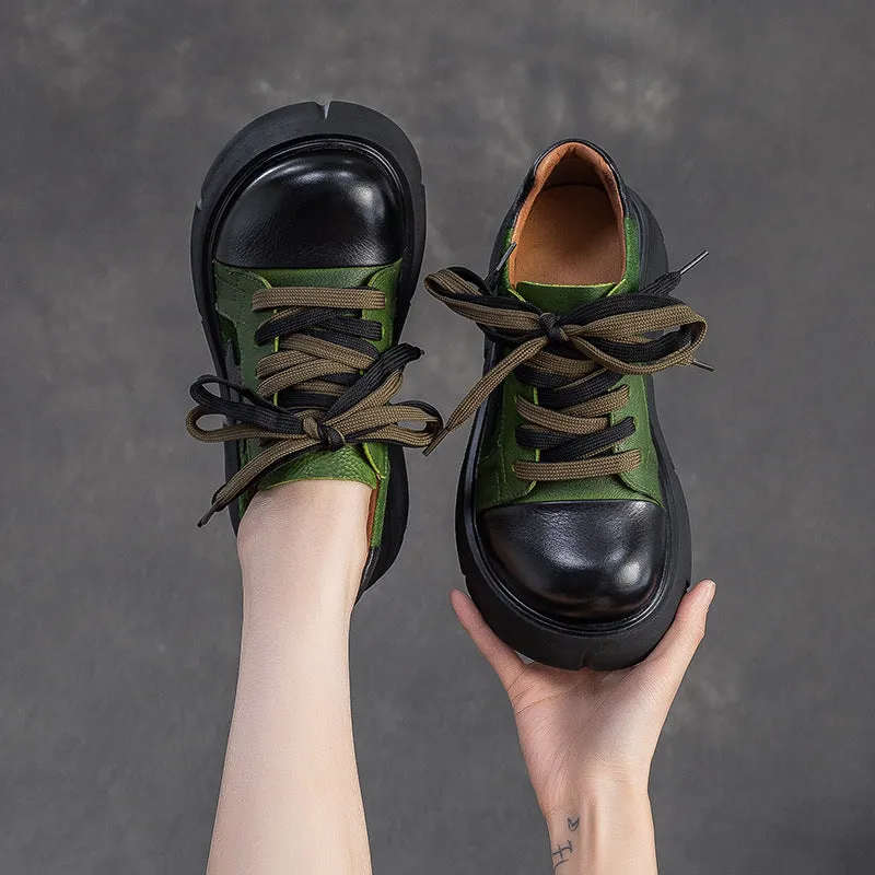 Women's Retro Leather Flat Platform Casual Shoes Flat Goth Shoes
