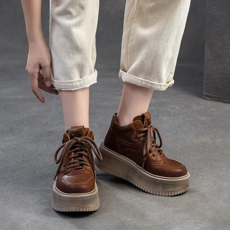 Painted High Heels Women's Retro Leather High Top Platform Casual Shoes