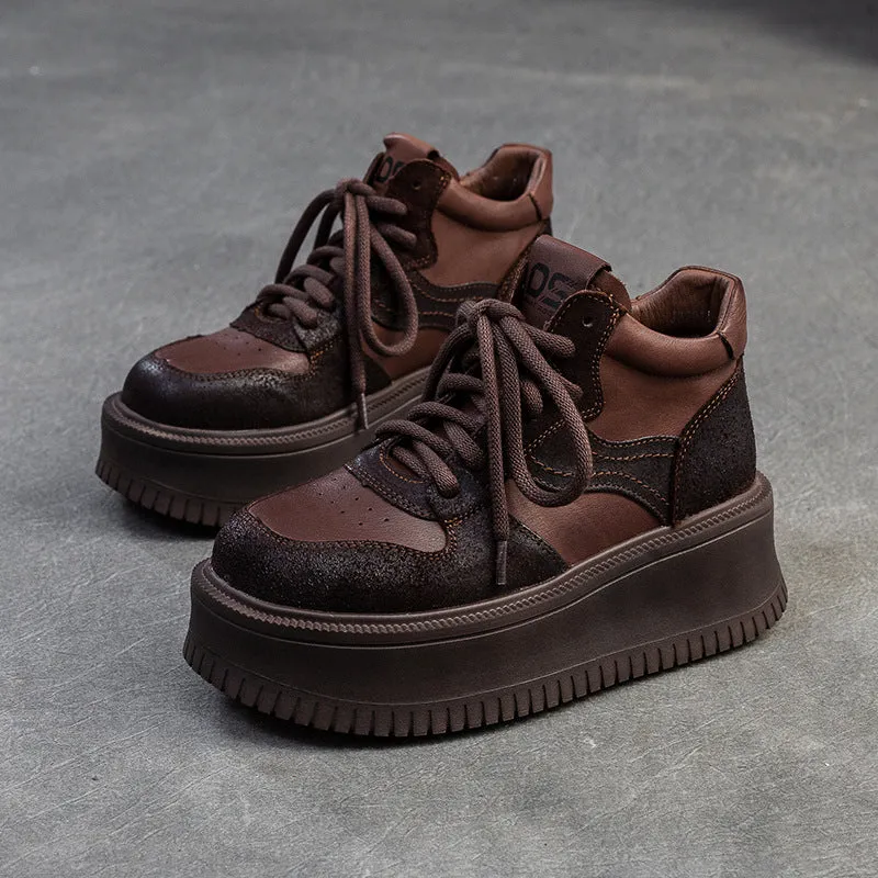 Toe Taping For High Heels Women's Retro Leather High Top Platform Casual Shoes